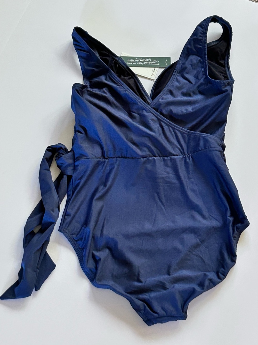 Hermoza Karen Navy Blue One-Piece V-neck Wrap Side Tie Swimsuit Women’s 8 NEW - Picture 11 of 16